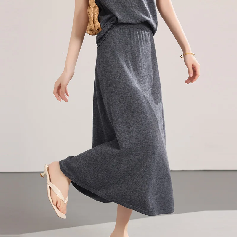 100% wool imitation Yang Zisha solid color elastic waist slimming half skirt simple style versatile skirt