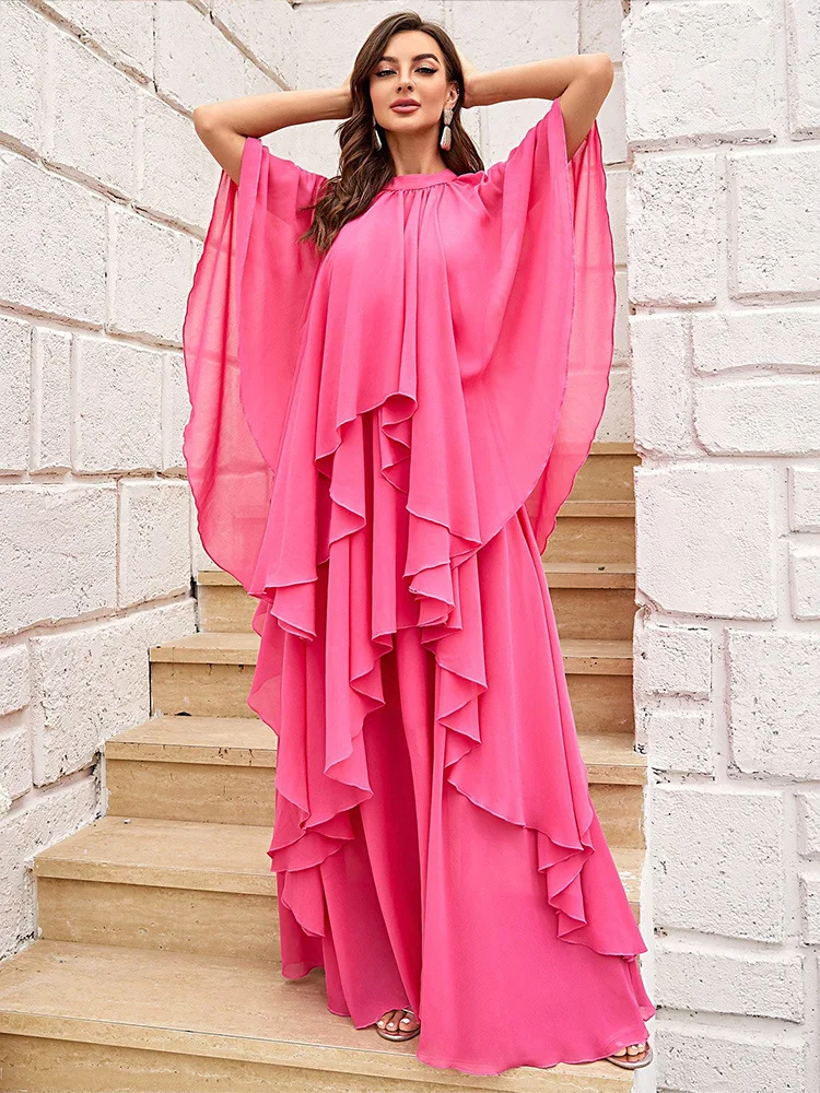 Eid Djellaba ผู้หญิง Ruffle ชั้นชุดมุสลิม Abaya ดูไบ Kaftan ตุรกีชุดราตรีงานแต่งงานชุด Caftan Marocain Femme Vestidos