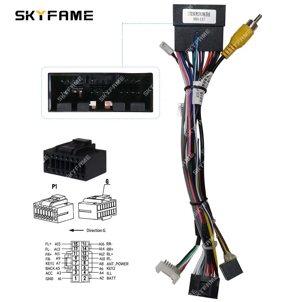 SKYFAME Car 16pin Wiring Harness Adapter Decoder Android Radio Power Cable For Dongnan Souast DX3