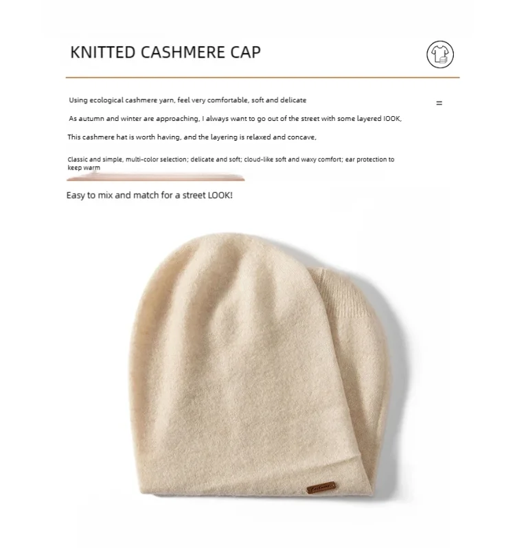 100 % Kaschmir, 2-lagige Mützen, solide Strickmützen, Unisex-Mütze, lässig, für Herren, Neujahr, Sonderpreis, Basic, weich, Damen, warme Haarmütze – Detail 3
