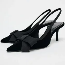 NEW Butterfly-knot Pointed Toe Brand Mules Pumps Women Fashion Elegant Slingbacks Dress Shoes Design Thin Heels Sandals Women
