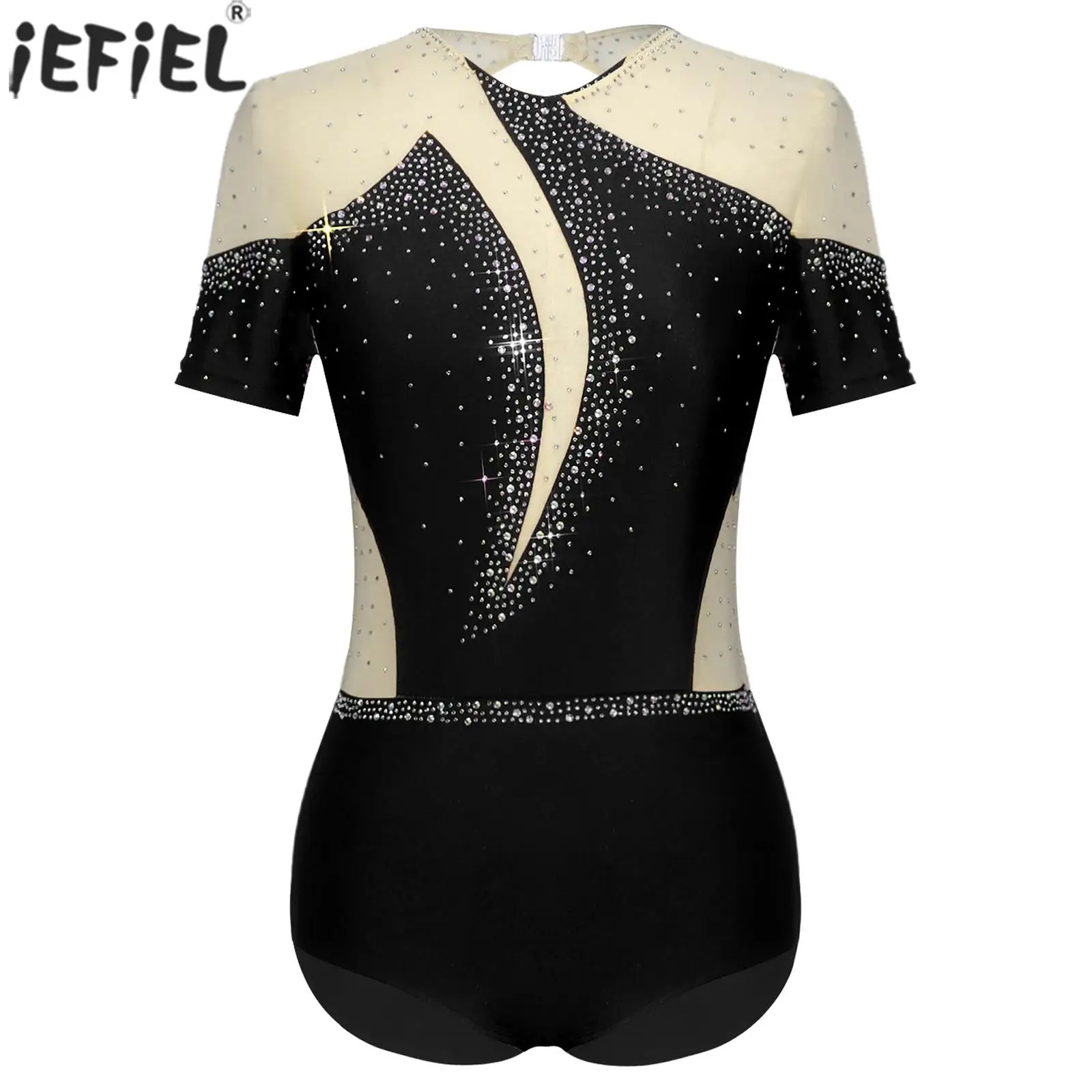 

Женский прозрачный сетчатый купальник с блестками для гимнастики, акробатики, танцевального представления, дышащий эластичный купальник со стразами для балета, сценической танцевальной одежды