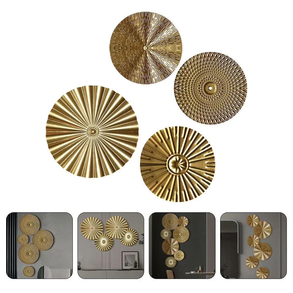 4Pcs Metal Wall Hanging Ornament Artistic Modern Disc Decoration Home Office Easy Install Wall Decor Metal Craft Decor
