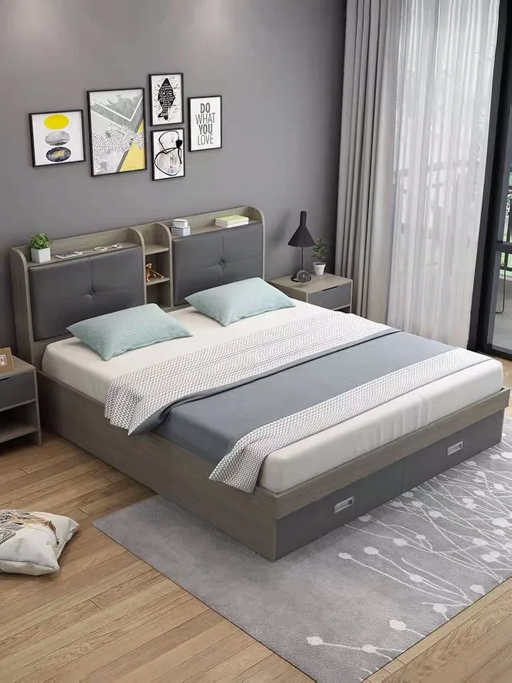 Fashion Double Queen Modern Bedroom with Mattress Storage Home Furniture Hotel Beds (UL-21LV0582)