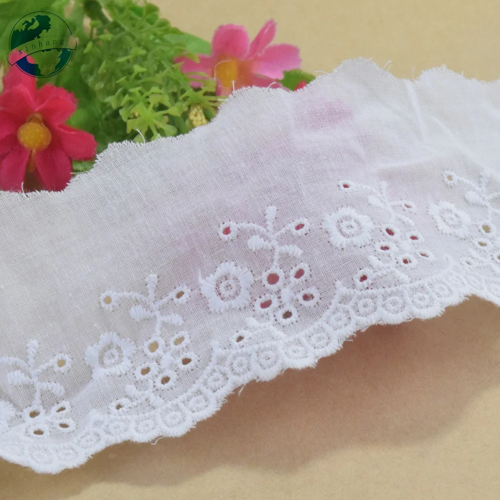 6cm Wide 100% Cotton Embroidery White Lace Sewing Ribbon Trim Fabric Diy Craft Supplier Wedding Dress Garment Accessories#3078