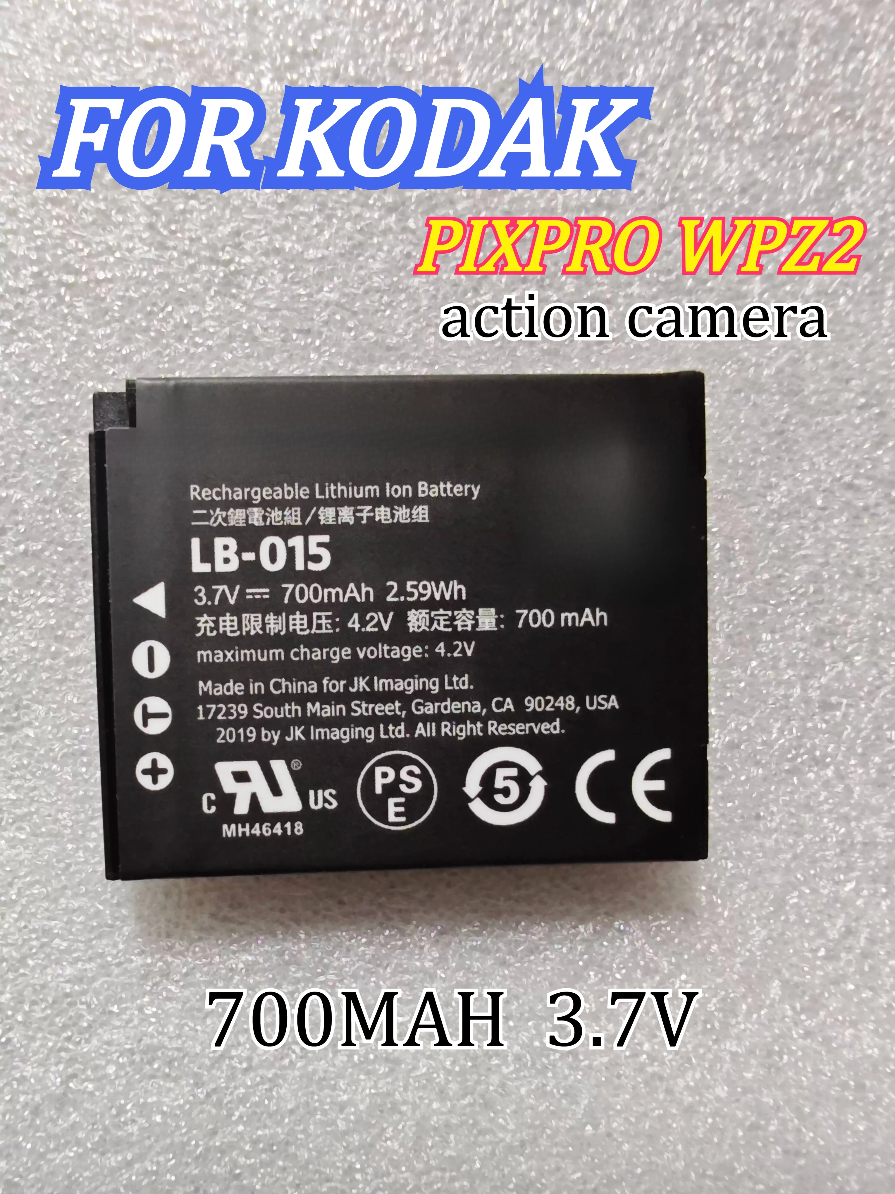 

700MAH 3.7V Long Lasting Battery LB-015 Suitable for Kodak PIXPRO WPZ2 Sports Camera Battery LB-015 Charger Digital Battery
