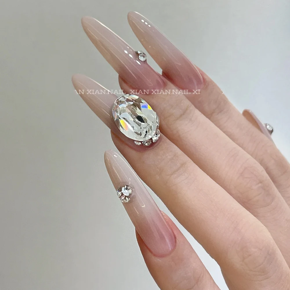 12 pçs rosa claro piscando quadrado coração prego strass cúbico ganso ovo zircônia arte do prego charme aurora brilhando manicure cristal