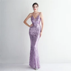 Green White Black Red Green Blue Color Sequin Purple Dress Women Curvy Dresses Plus Sizes Sexy Backless Vest Shiny Evening Gown