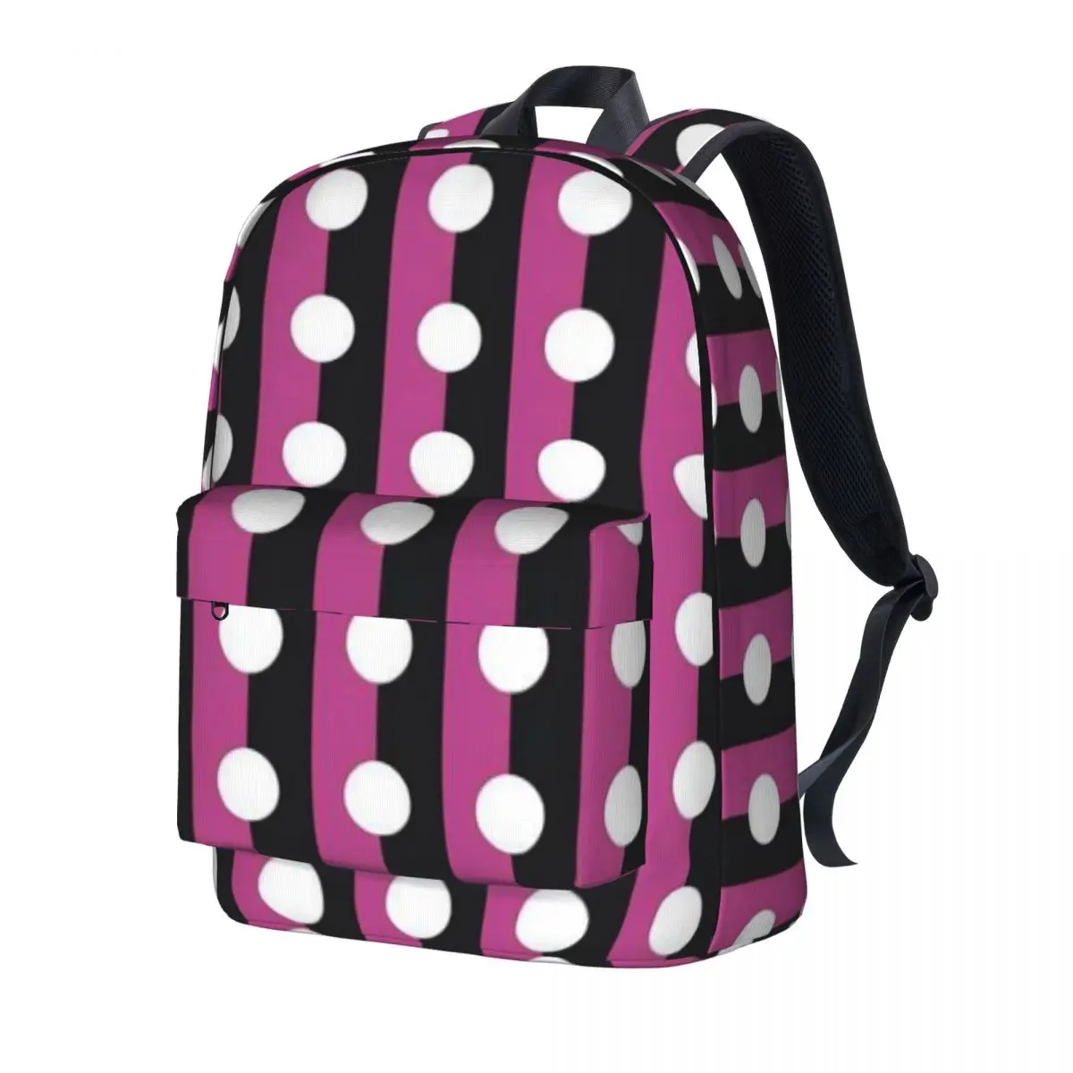 Striped Polka Dot Backpack Black and Rose Pink Trekking Backpacks Teen Designer Big High School Bags Style Rucksack