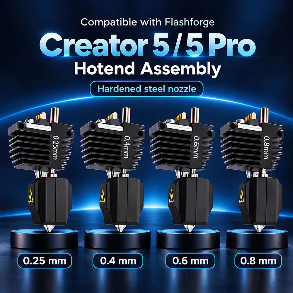 Hardened Steel Nozzle Hotend Kit for Flashforge Creator 5 / 5 Pro 0.25/0.4/0.6/0.8mm Print Head Replacement 3D Printer Parts