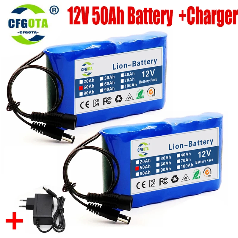 New Portable 3S2P 12V 50000mah Rechargeable Li-Ion Battery, For LED Lamp Light Backup Powe Etc+ Charger