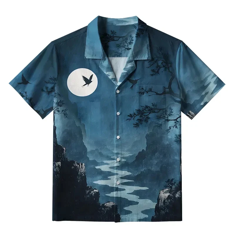 

Men's Casual Harjauku Japanese Style Short Sleeve Shirt Hawaii Button Vacation Vintage Short Sleeve Loose Quick Dry Shirt Tee