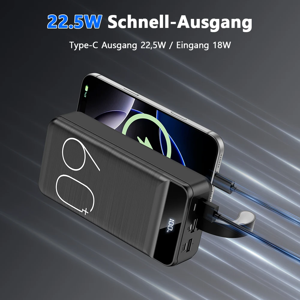 Hganus 60000mAh Powerbank 22,5W Schnellladung mit Taschenlampe Tragbare Powerbank Externer Akku für iPad iPhone Samsung Xiaomi