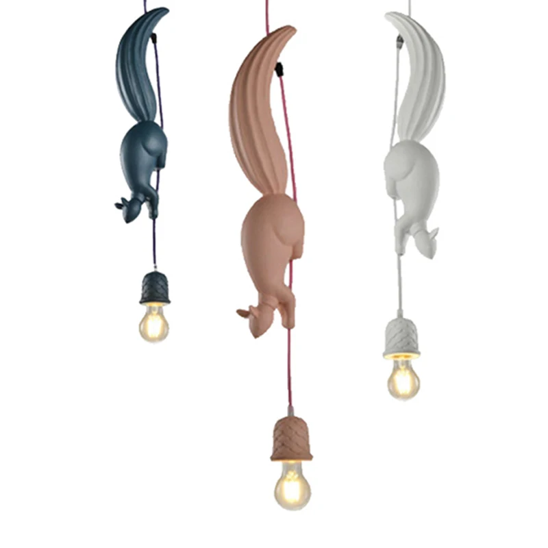 

Nordic Modern Squirrel Pendant Lights Kids Bedroom Animal Chandeliers Lamp Children's Room Dinning Kitchen Loft Hanging Light