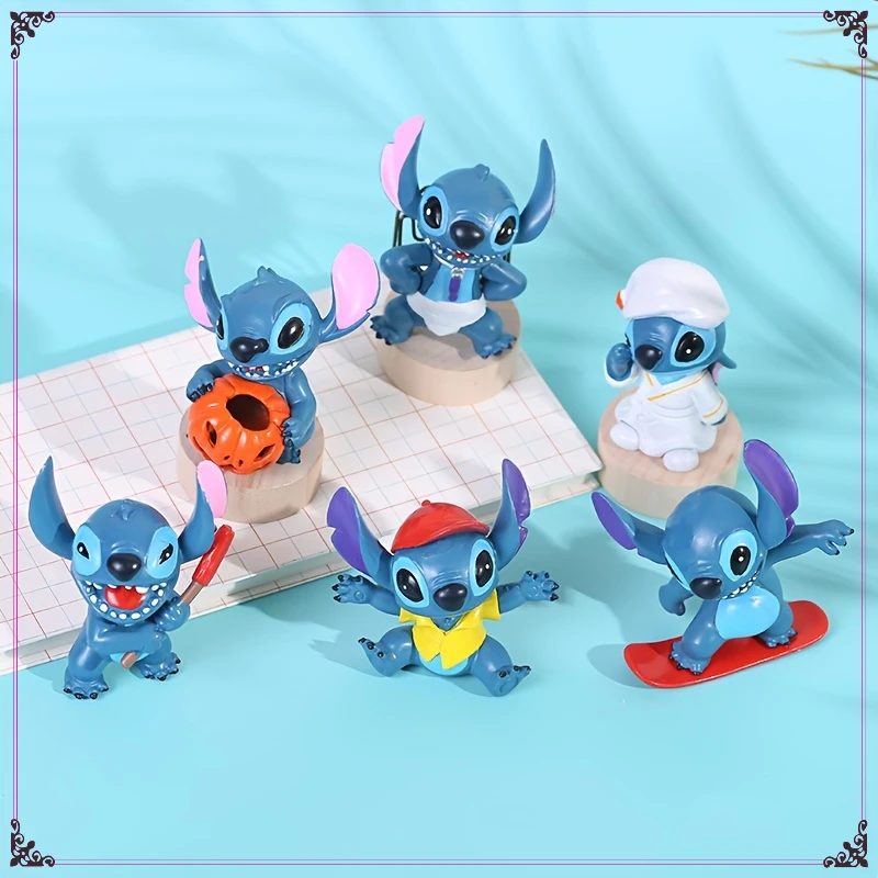 6-Pack Stitch Action Figurines PVC Anime Mini Stitch Dolls for Home Party Decoration Halloween Christmas Or Anytime Gift for Kid