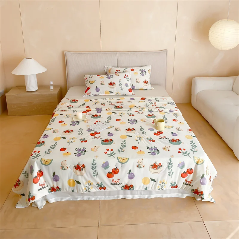 

Fruit Party Summer Quilt Cartoon Style Air Conditioning Quilted Comforter Skin-Friendly Breathable Thin Blanket Machine Washable