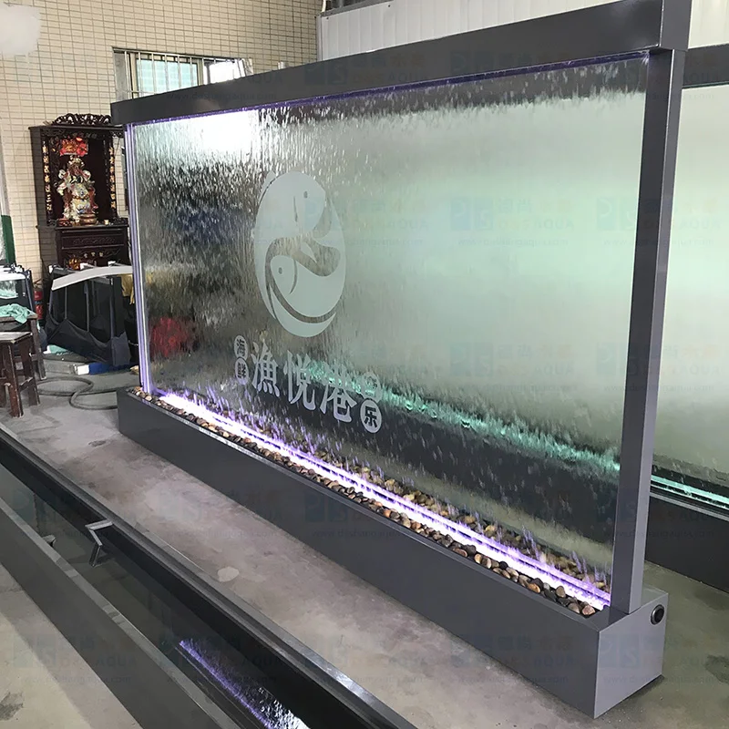 مخصص. تصميم معاصر داخلي شلال أرضية نافورة قائمة مطعم ومقهى ميزات الحائط الزجاجي #2