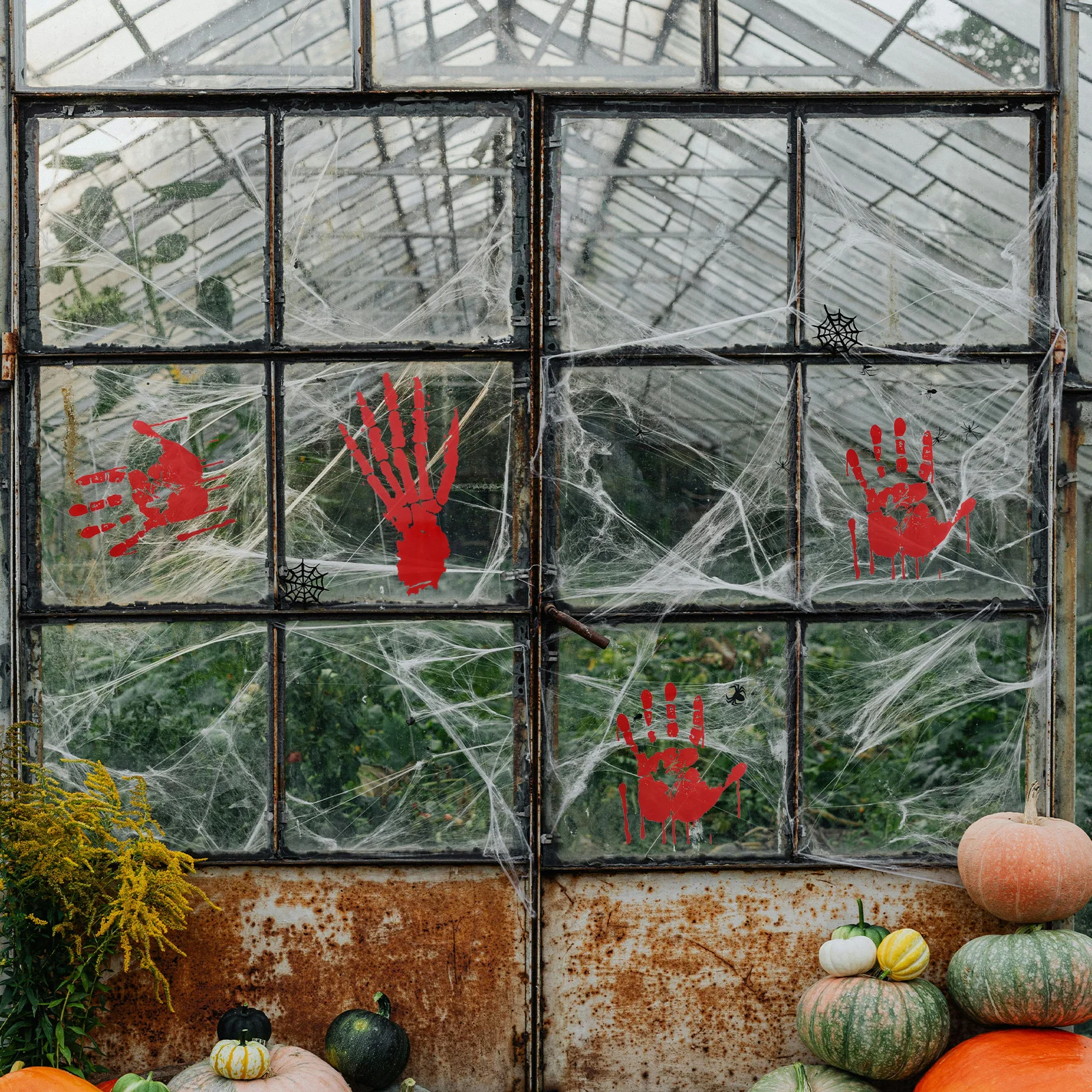 

2 Rolls Halloween Blood Handprint Sticker Red Glass Window Decoration Horror Haunted House Bloody Party Ornaments