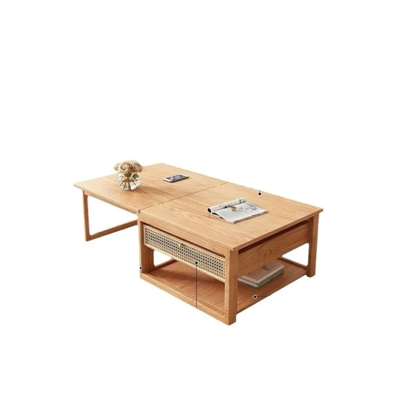 

Japanese-style simple modern log wind lift coffee table dining table integrated living room full solid wood combination
