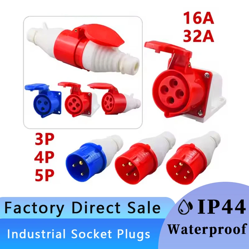 

Industrial Plug Socket IP44 Waterproof Connector 3PIN 4PIN 5PIN 16A/32A Waterproof Electrical Connection Wall Mount Socket