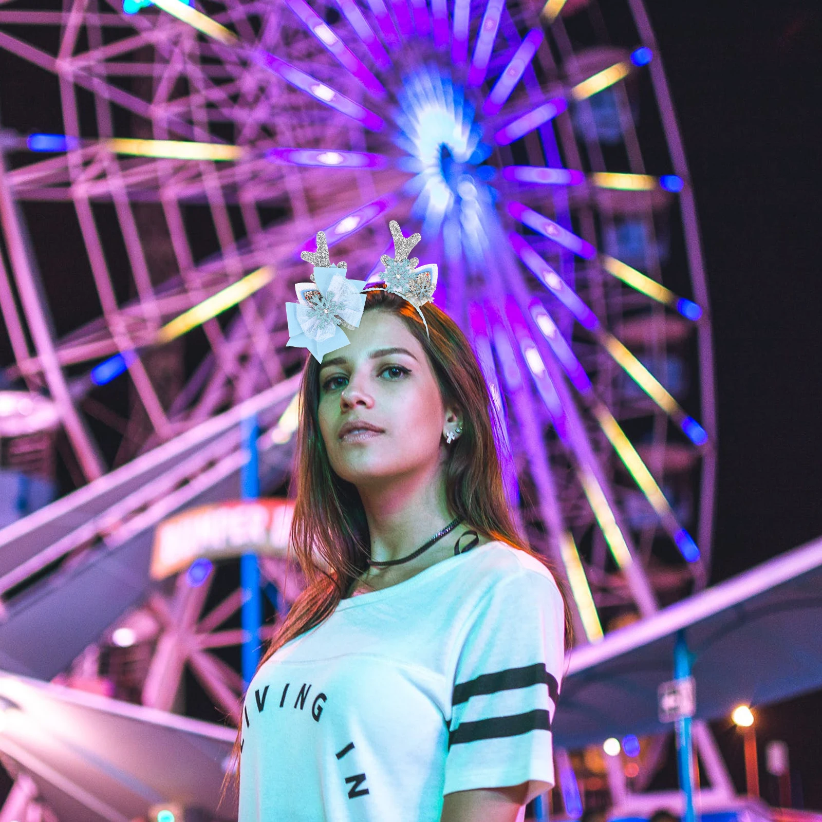 

2Pcs Antler Hairpin Kids Christmas Antler Headdress Bowknot Hair Clip Party Reindeer Headband Xmas Holiday Costume Accessories