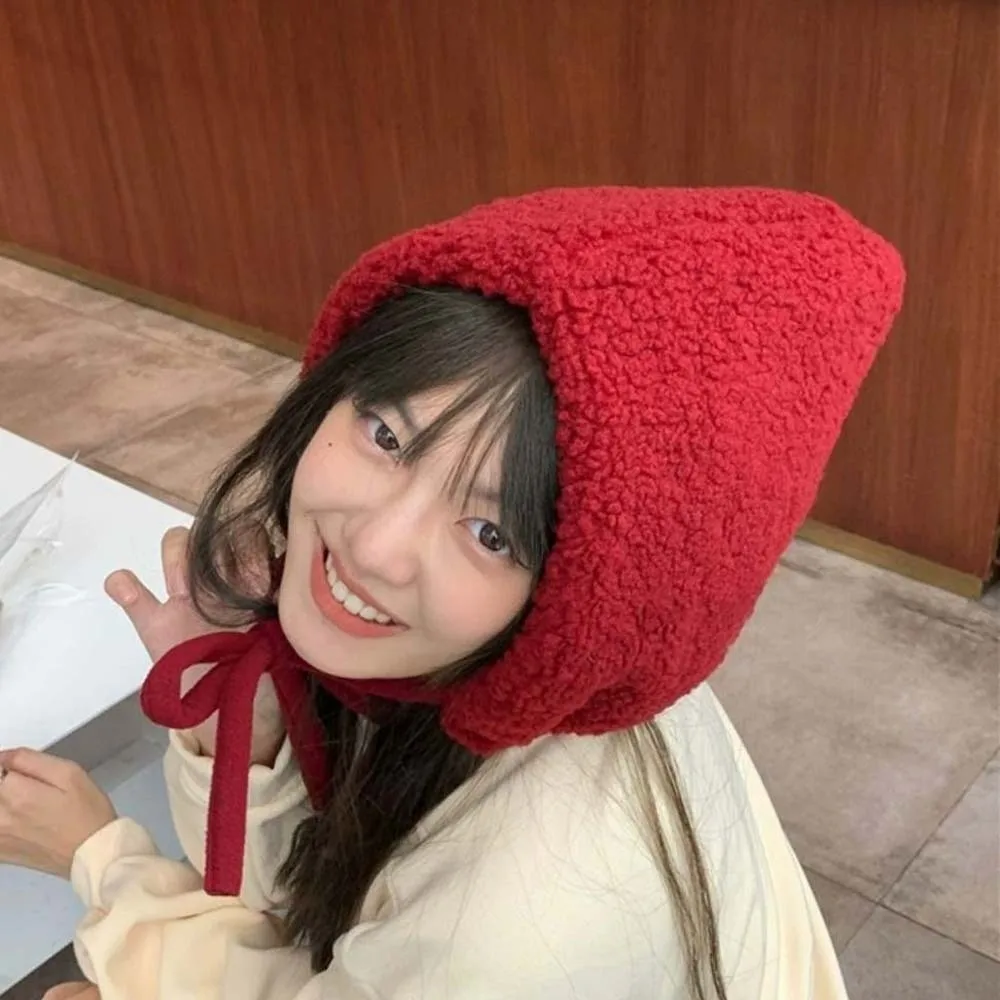 

Woolen Hat Fluffy New Year Red Hat Solid Color Anti-cold Lambs Wool Cap Warmer Beanie Winter Hat Winter
