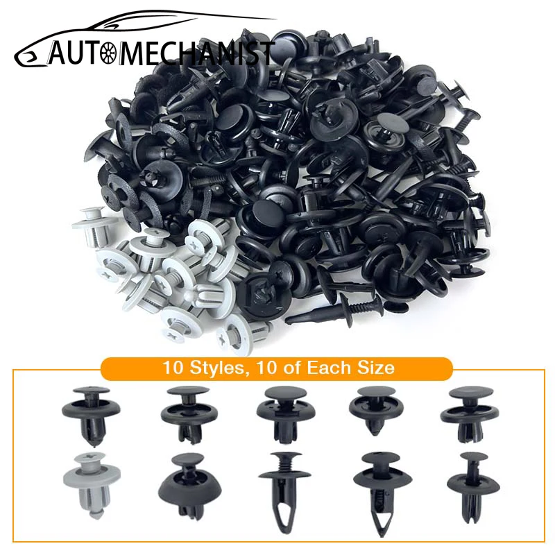 AUTOMECHANIST 100pcs Car Bumper Fender Rivet Fasteners Screw Universal Plastic Car Repair Fastener Clips For BMW Audi Golf Opel