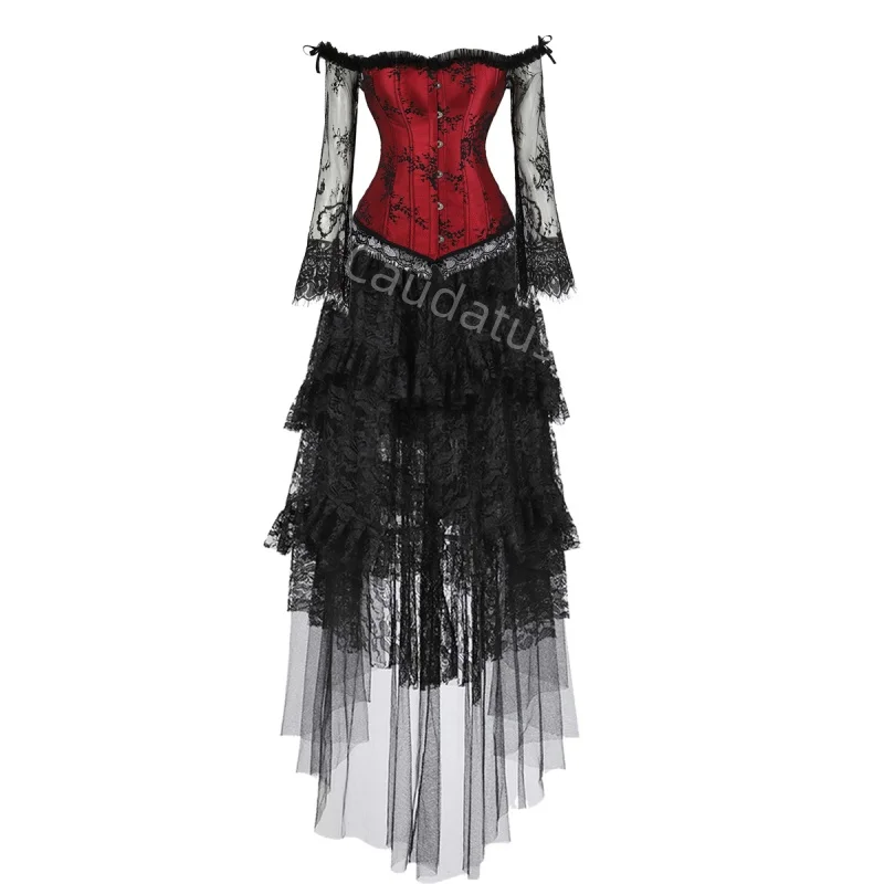Corset Dress Plus Size Long Skirt Set Sexy Bustier lace Vampire costume Burlesque Gothic Vintage Halloween Costume Fashion Party
