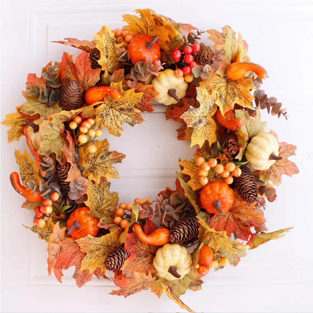 Fall Grain Wreaths Harvest Autumn Door Wreath Christmas Halloween Decor Pumpkin Berry Maple Leaf Artificial Wreath Home Decor