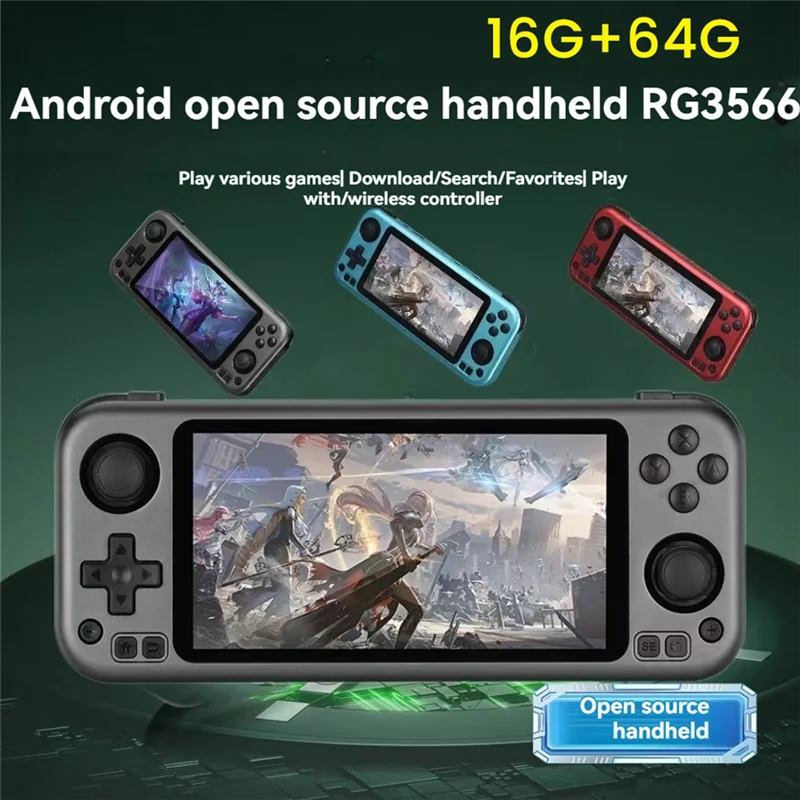 Rg3566 console de videogame 16g + 64g 5.0 Polegada ips tela toque open source jogador jogo portátil para gba gbc psp simulador b