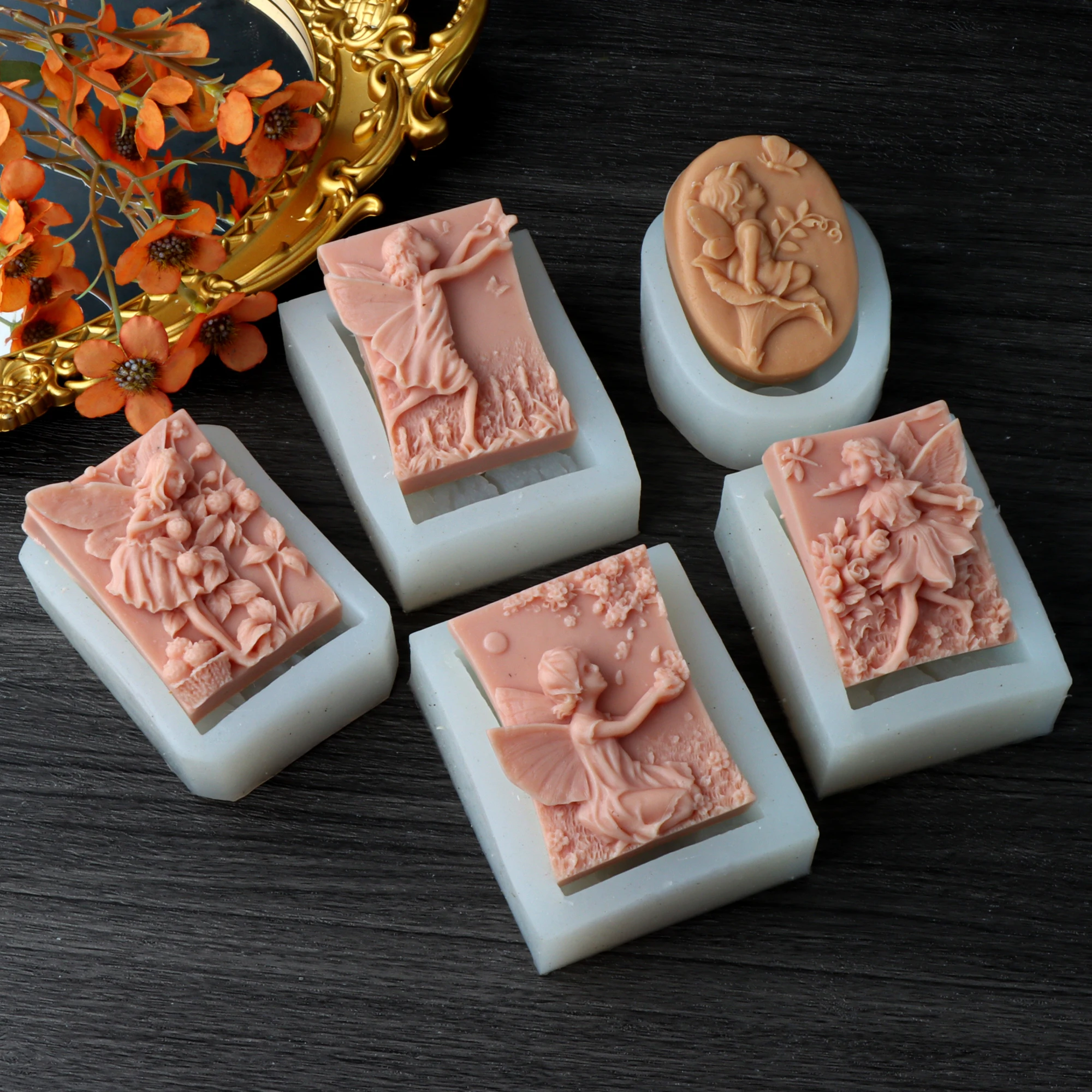 Flower Fairy Silicone Soap Mold DIY Elf Angel Girl Candle Resin Plaster Making Tool Geometry Chocolate Mould Home Decor Gifts