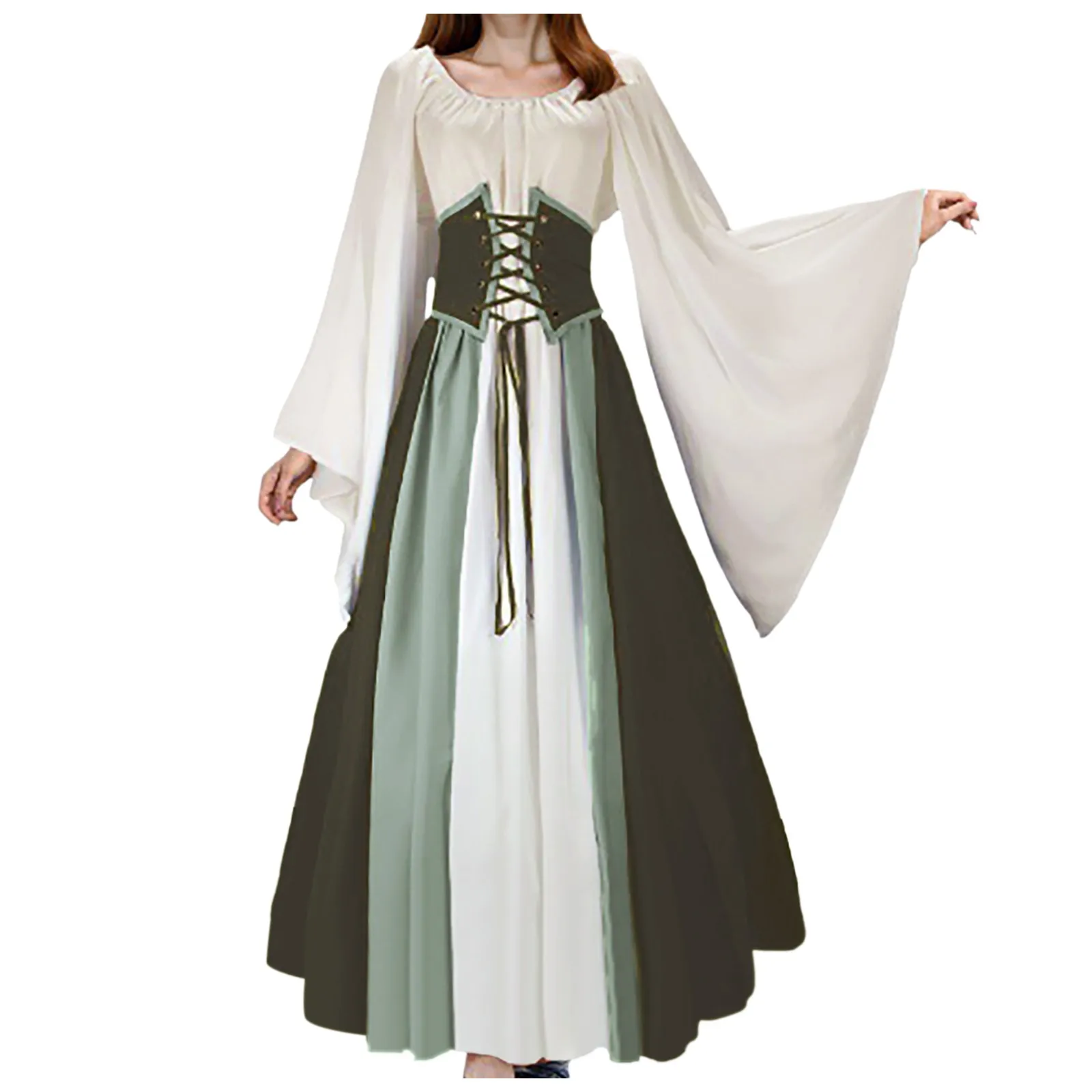 Big Swing Dress Women Medieval Retro Slim-fitting Skirt Flying Sleeves Shoulder Dress Female Cosplay Costume Performance