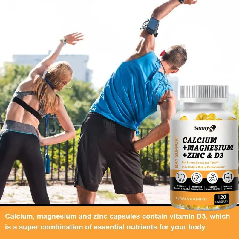 Calcium Magnesium Zinc & Vitamin D3 Capsules for Strong Bones and Teeth, Easy To Absorb, Non-GMO, Gluten-free