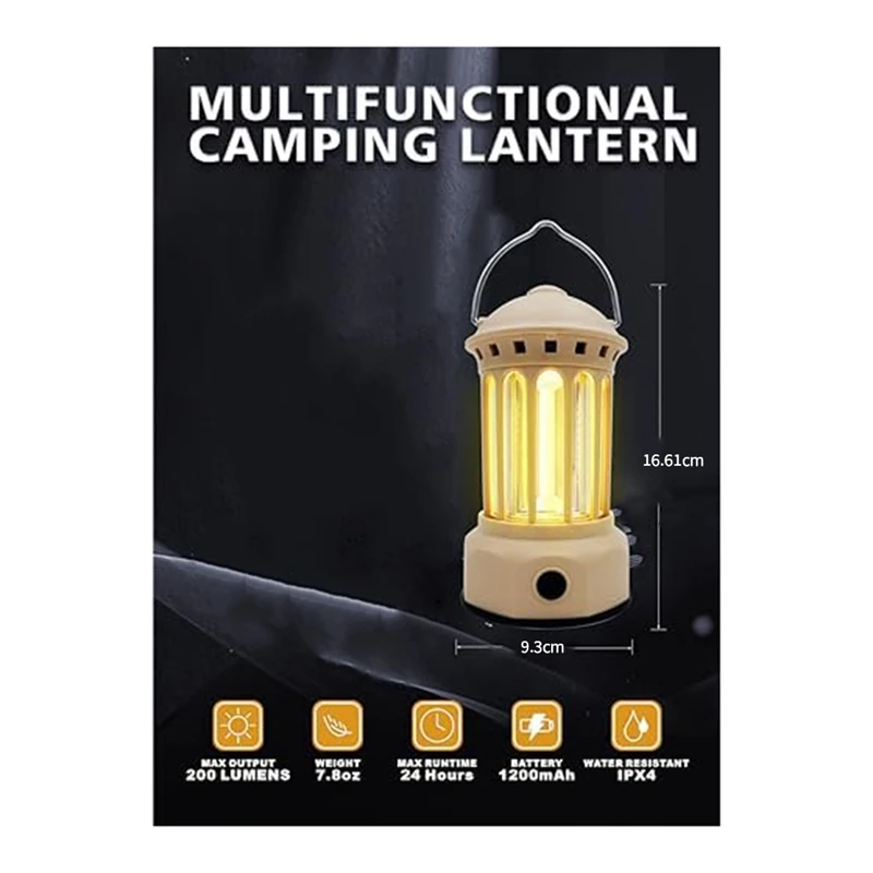 Lentera Kemah LED isi ulang daya, lentera Kemah LED isi ulang daya dengan catu daya (krem), tahan lama, mudah digunakan