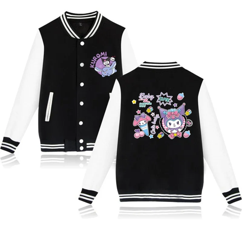 Kawaii Sanrio Kuromi Hoodie Children Baseball Jacket Men Women Sweatshirt Kids Boys Girls Harajuku Jackets Streetwear Coats