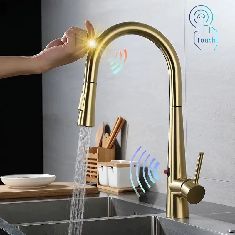 Touch sensor kitchen faucet pull out kitchen mixing Infrared induction sensor faucet froated gold kitchen touch sensor sink tap