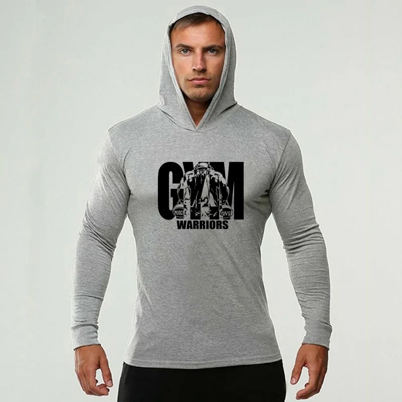 Autumn Comfortable Hooded Long Sleeve T-Shirt Men Fitness Loose Casual Sports Cotton Tees