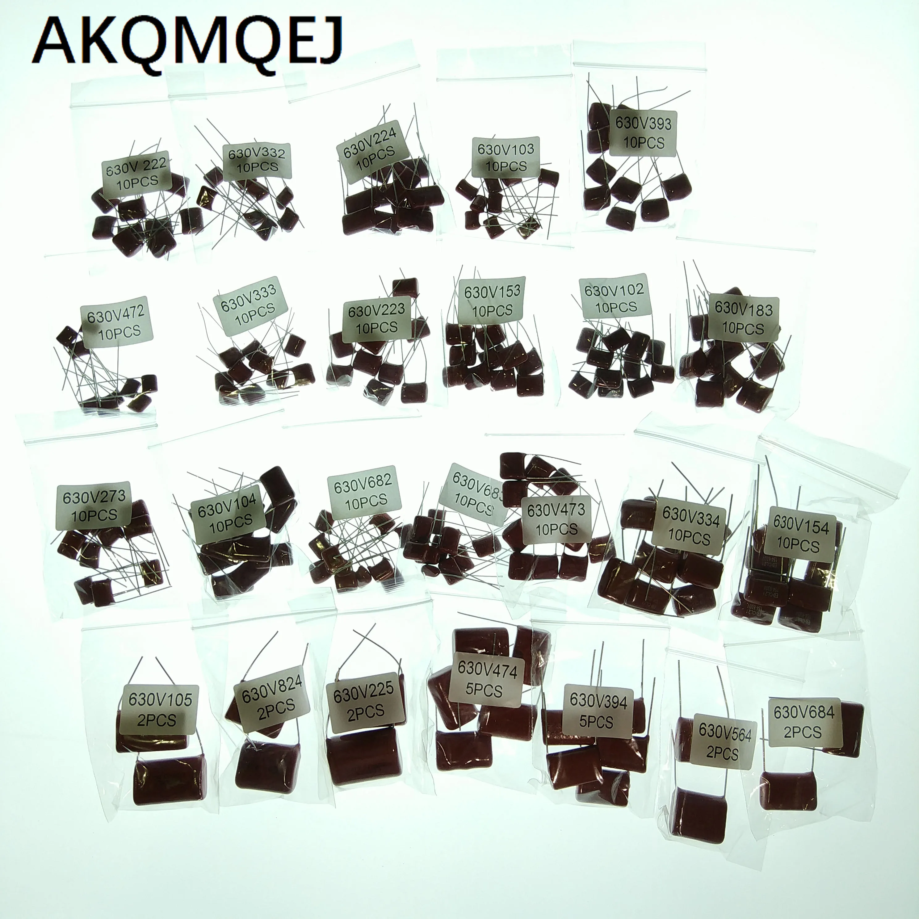 

25 types of CBB capacitors 630V 102 153 473104 334 684 225 200 capacitor sample packs