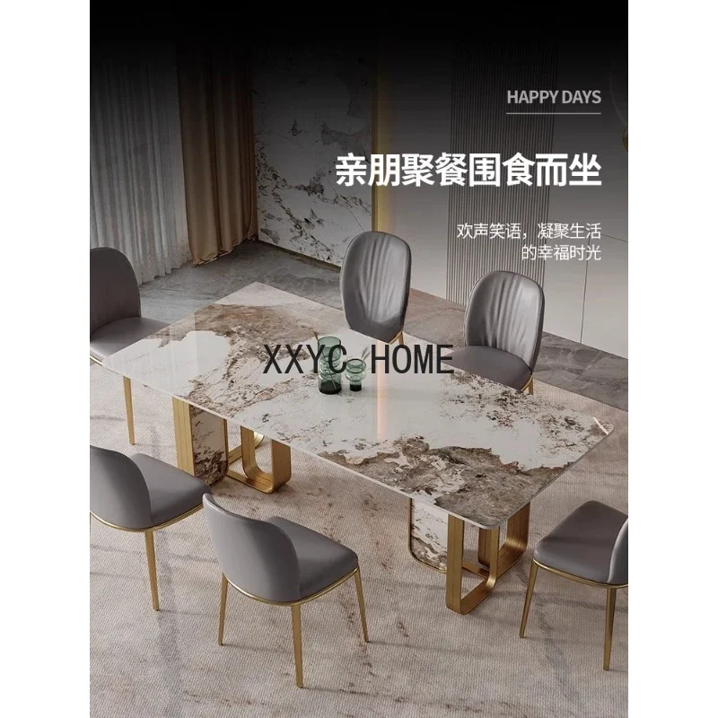 Italian Light Luxury Stone Plate Dining Tables and Chairs Set Simple Modern Home Dining Table Rectangular Dining Table