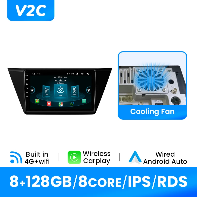 Draadloze Carplay Autoradio Speler Voor VW Volkswagen Touran 2016-2018 Android 14 IPS Multimedia 8 Core GPS DSP 4G Wifi Stereo