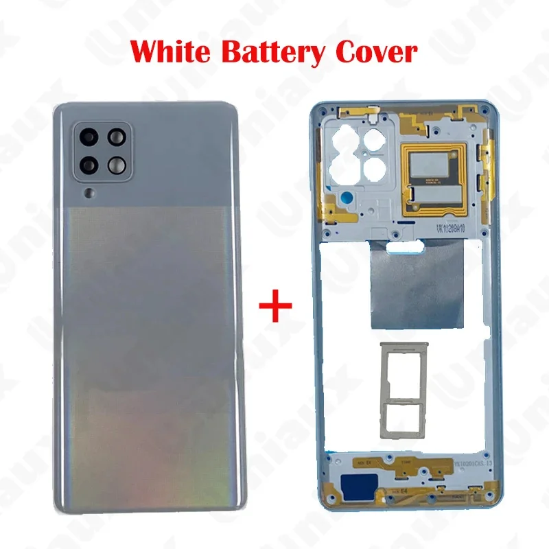 For SA Galaxy A42 5G A426 Housing Middle Frame Cover Plastic Battery Back Cover Rear Door With Lens Adhesive Logo