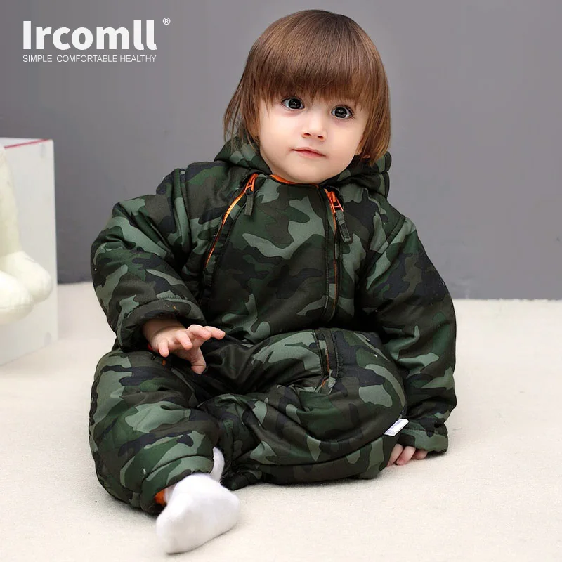 Ircomll 2024 Newborn Baby Rompers Winter Thick warm Kid Baby Girls Boys Infant Clothing Camo Flower Hooded Jumpsuit Kids Outwear