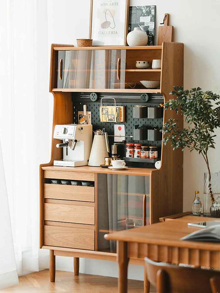 

Nordic solid wood sideboard, multifunctional storage cabinet, cherry wood high cabinet, integrated wall facing cupboard