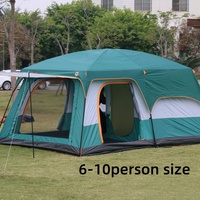 6-10 Person Double Layers Oversize Thickened Rainproof Tent 2 Bedroom 1 Hall Camping Tent Outdoor Family Camp Tour Equipment