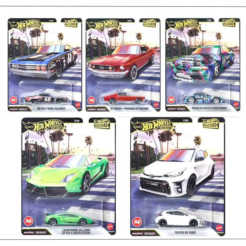 Original escala 1/64 Hot Wheels Boulevard Premium Metal coche Ford Mustang Toyota Lamborghini Nissan vehículo de juguete para niños Skyline