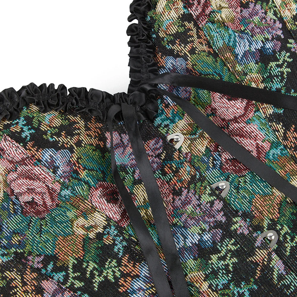 女性のためのヴィンテージビスチェセット,花柄,フリルレース,セクシーなゴシックランジェリー,パーティークラブの衣装