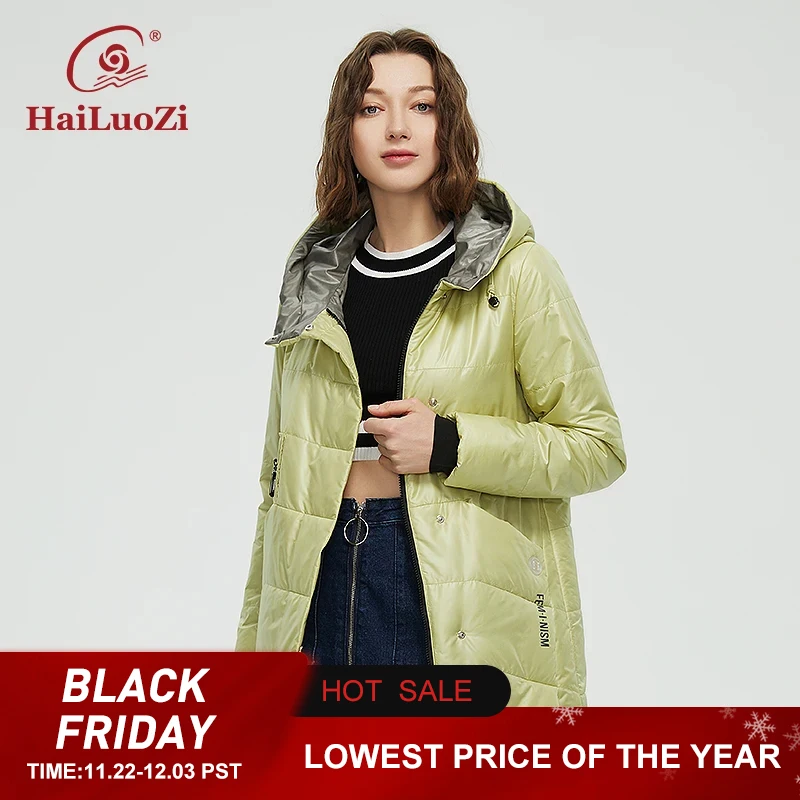 HaiLuoZi 2022 Women Spring  Jacket Short Parka Fashion Casual Unique Design Waterproof  Warm Women's Autumn Coat Hooded 875