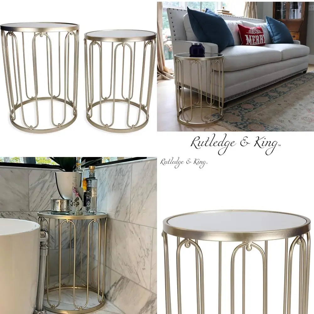 Gold Round Nesting End Table Set with Mirrored Tops by Rutledge & King Braswell