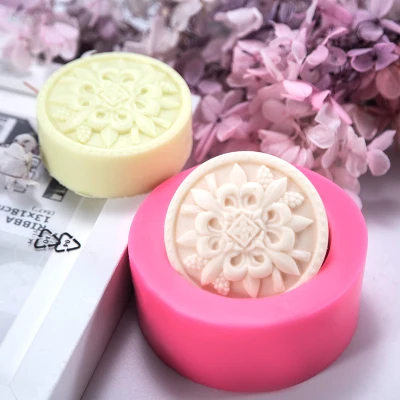 PRZY Silicone Soap Mould Pattern Mold Handmade DIY Aroma Mould Soap Making Moulds Resin Clay Molds Round Moon Cake Flower HC0162