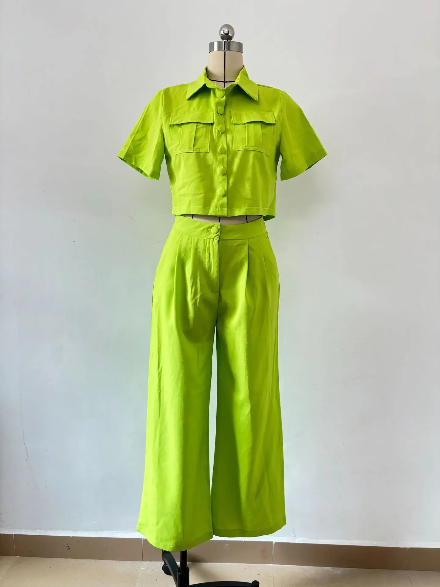 Y 2K Crop Tank Top & Wijde Pijpen Broek Set Groene 2024 Bijpassende Sets Zomer Vintage Boho Hoge Taille Losse Werkpak Streetwear